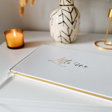 Load image into Gallery viewer, Luxury Baby Journal White & Gold Foil with Gilded Edges