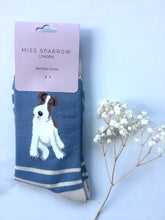 Load image into Gallery viewer, Women&#39;s Blue and Beige Stripes Fox Terrier Bamboo Socks