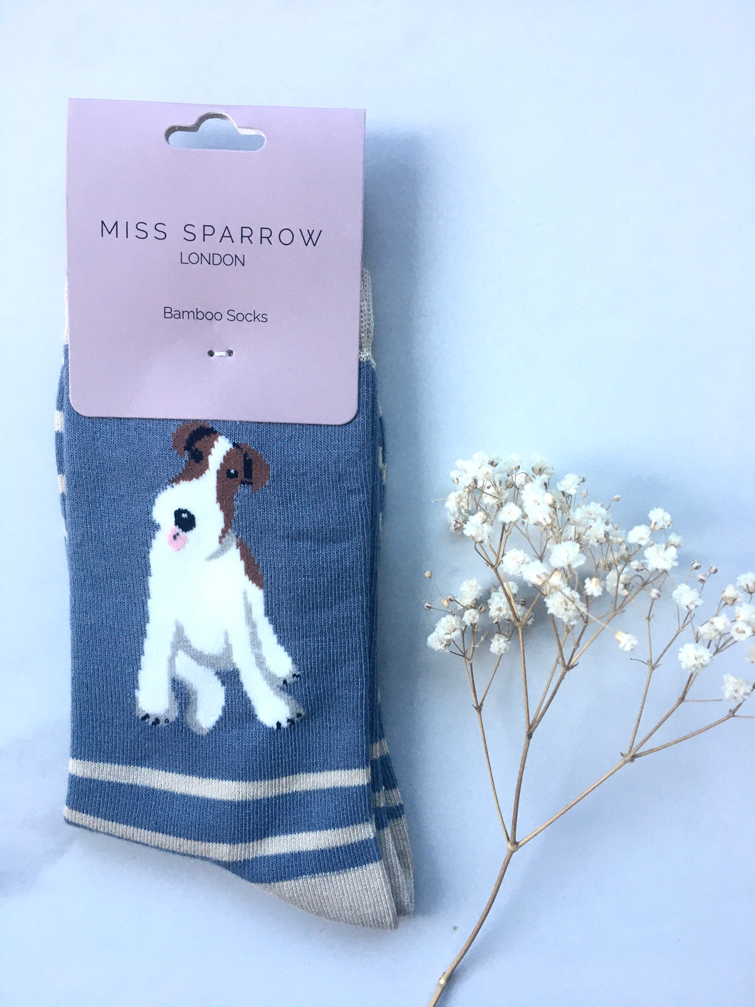 Women's Blue and Beige Stripes Fox Terrier Bamboo Socks