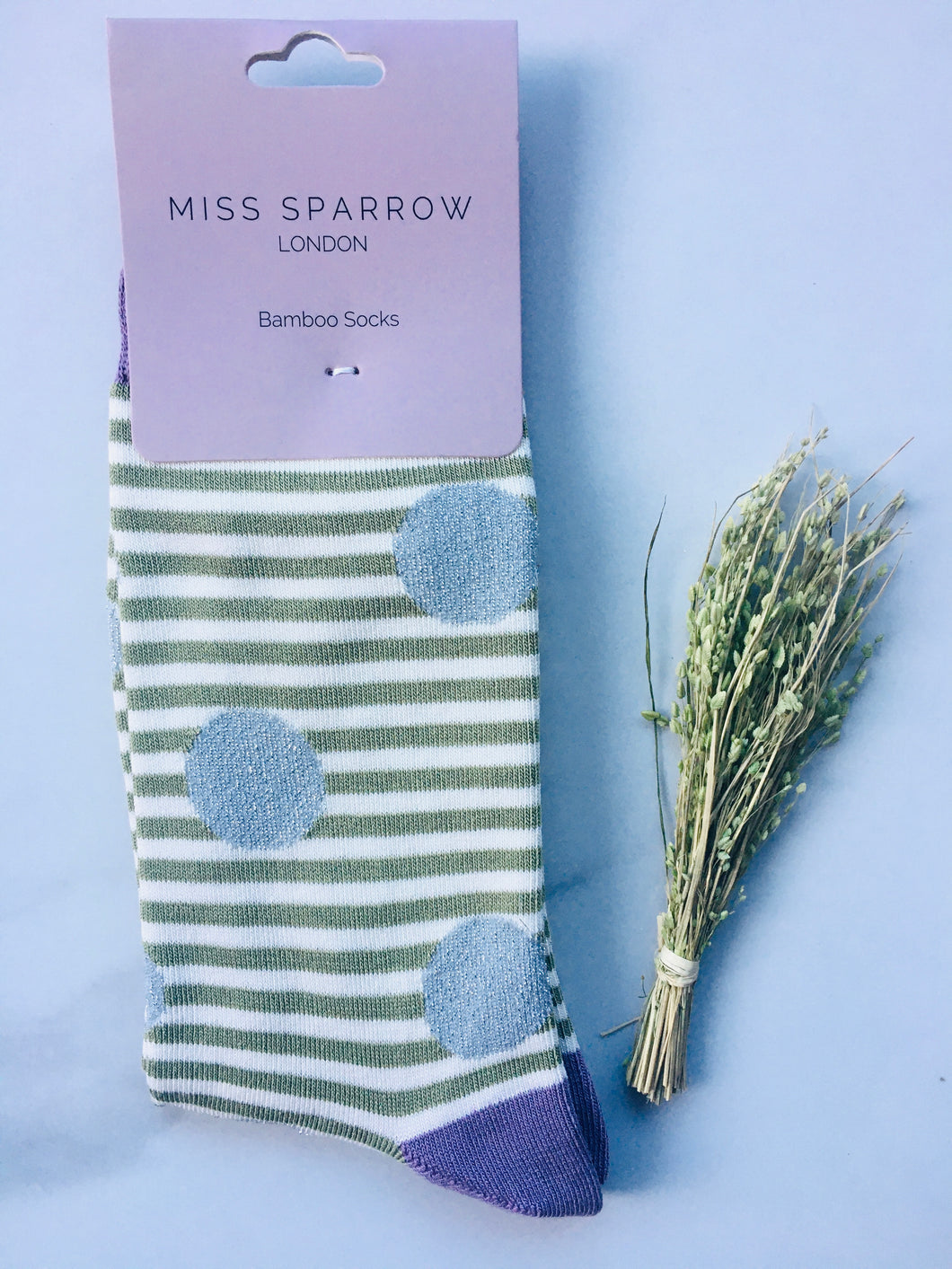 Women's Olive Stripes and Silver Spots Bamboo Socks