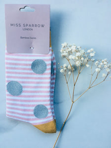 Women's Pink Stripes and Silver Spots Bamboo Socks