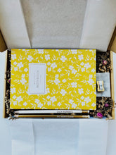 Load image into Gallery viewer, Yellow Vintage Floral Notebook, Letter box friendly Stationary Gift Box