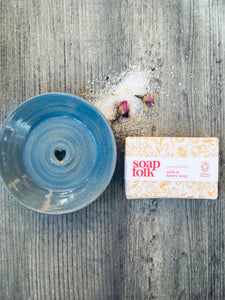 Soft Sea Blue Soap Dish & Milk and Honey Handmade Soap Gift Box