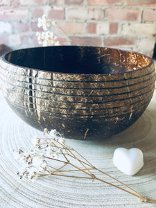 Stripy Coconut Bowl with Wooden Spoon