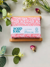 Load image into Gallery viewer, Responsibly sourced, cold pressed, certified organic soap gift with organic geranium, Lemongrass and Bergamot essential oils